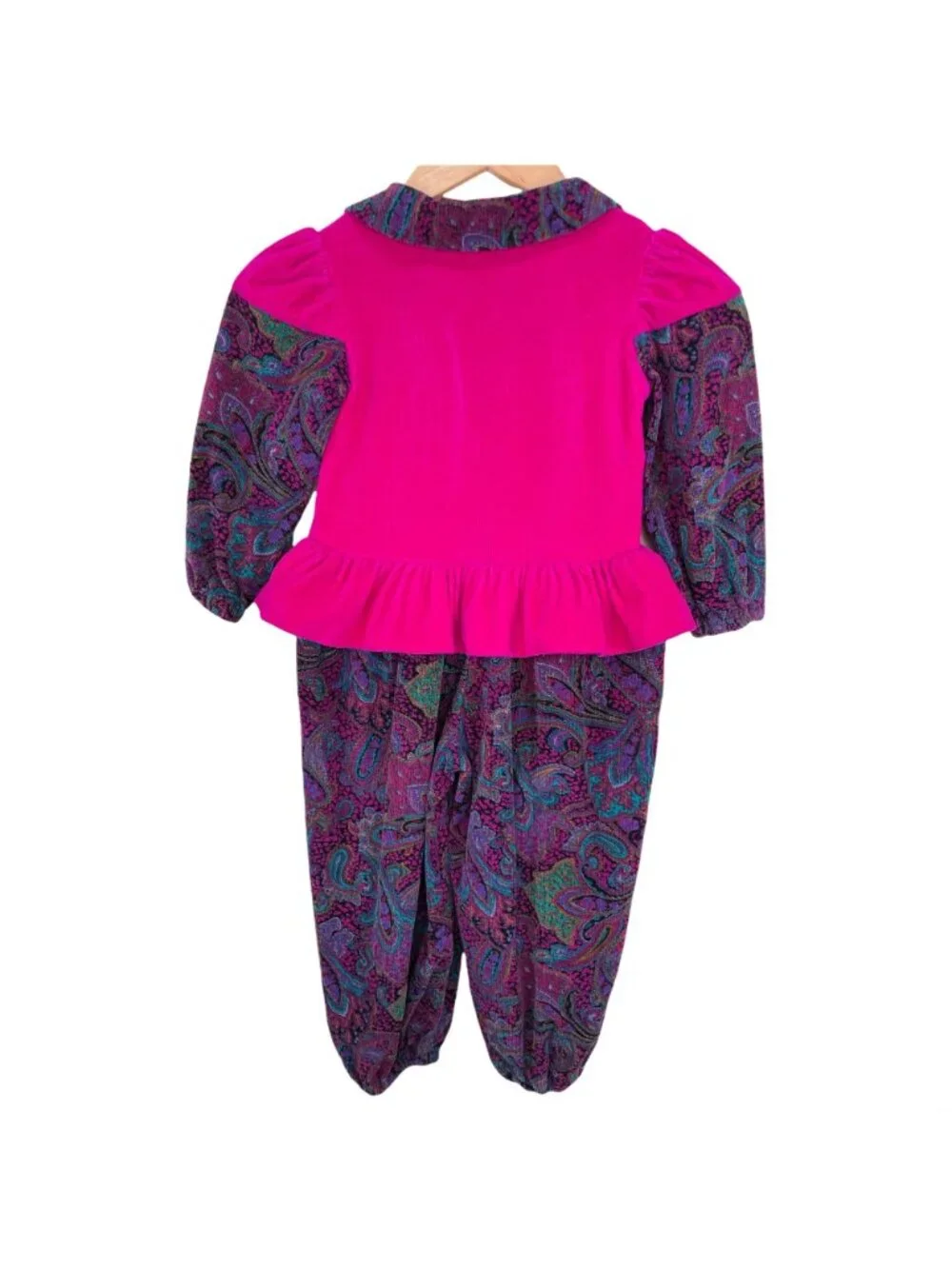 Vintage 80s Girls Epic Corduroy Peplum Jumper Outfit 3T